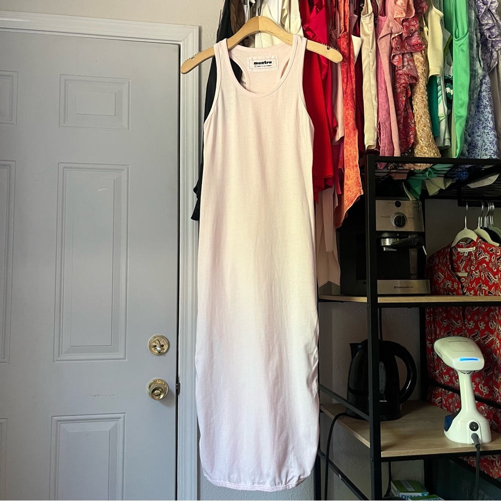 MANTRA LOS ANGELES light pink knit racer back sleeveless tshirt midi dress